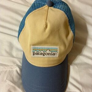 Patagonia Cream and Blue Apparel Trucker Hat